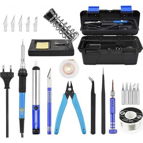 NovFix EU/US 220V 60W Adjustable Temperature Electrical Soldering Iron Kit Iron Wire Welding Repair Tool Set Tool Box 25pcs/lot