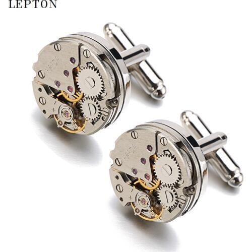 Hot Sale Non-Functional Watch Movement Cufflinks for men stainless steel Steampunk Gear Watch MechanismCuff links for Mens