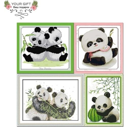 Joy Sunday D339D350D437D802 Free Shipping Counted and Stamped Panda Twins Baby Panda Animal Needlework Cross Stitch Home Decor