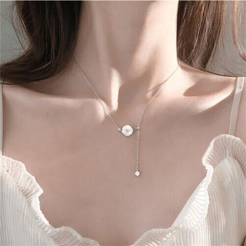 925 Sterling Silver Shell Daisy Flower Charm Pendant Necklace For Women Wedding Romantic Wedding Jewelry Choker Collar dz791