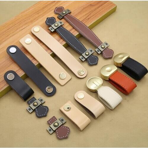 Leather Handle Bag Handle Drawer Door Knob Brown Black Furniture Handle Hardware Decoration Zinc Alloy Cabinet Dresser Handle
