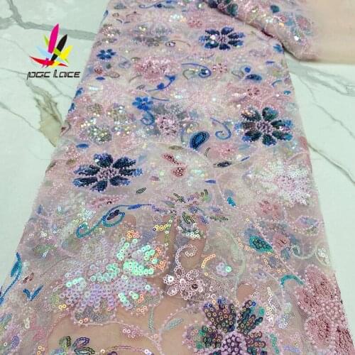 African French Groom Beaded Lace Fabric Beads Lace Latest Bridal Lace Materials Royal Blue Embroidery Beaded Lace Fabrics 2021