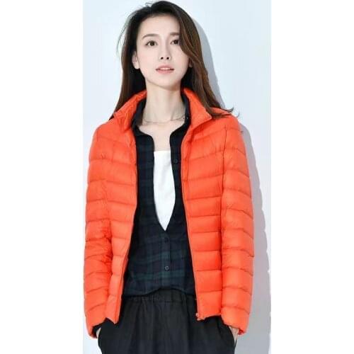 Куртка Женская Осень Lightweight Down Jacket Womens Short Hooded Stand Collar 2021 Winter Slim Jackets Female Large Size Coat