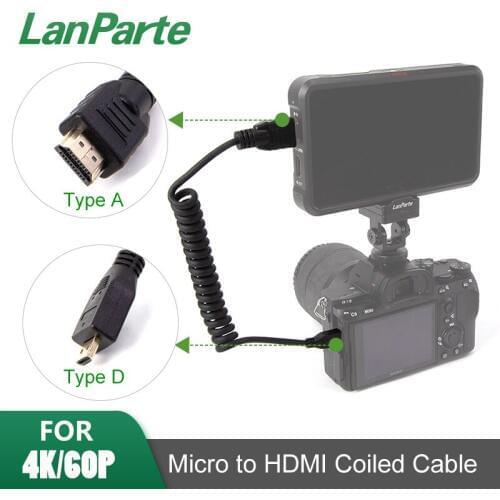 LanParte4K 60P 8 Bit Coiled Micro to Standard HDMI-Compatible for SONY A7R4 A7M3 A9 (HDMI2.0)
