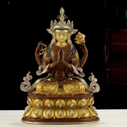 45CM Huge large HOME Temple Effective protection Tibet Buddhism gilding Four-armed Avalokitesvara Guanyin buddha copper statue