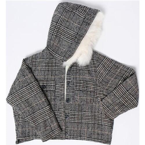 Fashion Plaid Jacket female New student coat autumn and winter thick fur collar hooded loose woolen coat women