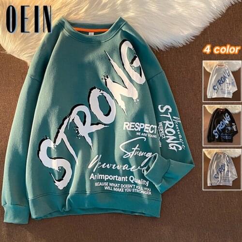 OEIN Fashion Mens Crewneck Sweatshirt 2021 Men Harajuku Oversized Sweatshirts Japanese Streetwear Hip Hop Print Hoodies Men Tops