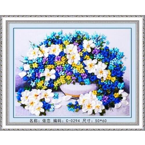 60x50cm Attachment flower Ribbon embroidery kit stain painting set handcraft kit DIY handmade needlework art home decor