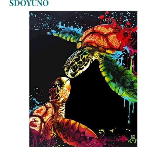 SDOYUNO Abstract Paint By Numbers Kits On Canvas Sea turtle DIY Frame 60x75cm Oil Painting By Numbers Animals Hand Painting Deco
