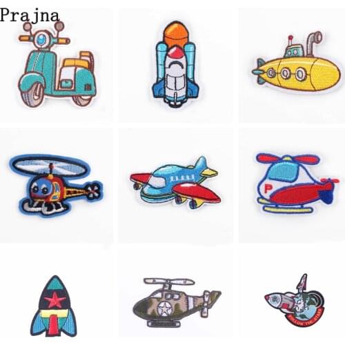 Cartoon Airplane Iron On Patches on Clothes Sewing Embroidery Patch Stripe DIY Rocket Patches For Clothing Applique Accessories