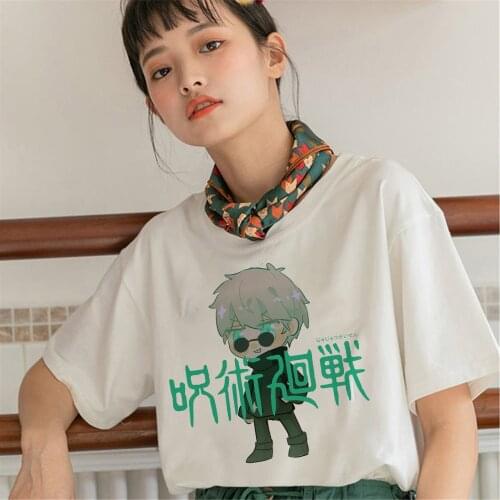 New Arrival Cartoon Jujutsu Kaisen Anime Print Tshirt Women Itadori Yuji Graphic O-Neck Short Sleeve Female Clothes Dropship