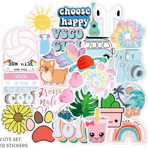 New Cute VSCO girl Stickers Aesthetic Car Laptop Fridge Skateboard Suitcase hydro flask Sticker Flower Animal Surfing shaka