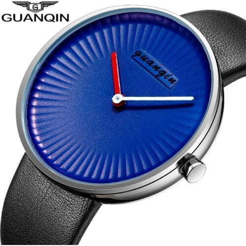 Minimalist style creative Wristwatches Men Brand GUANQIN new design Leather simple stylish quartz fashion Men watches gift