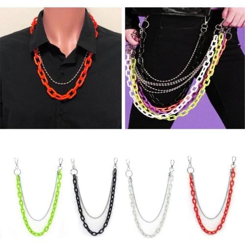 Punk Streetwear Biker Heavy Duty Jeans Link Pants Keychain Double Acrylic Chunky Belt Chain Wallet Chain Fashion Jewelry E15E