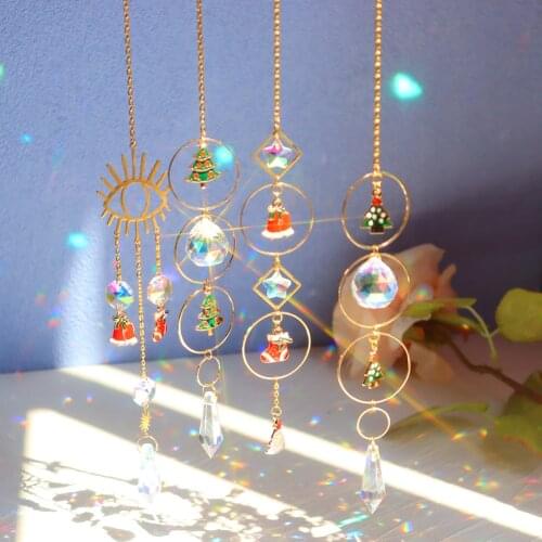 Clear Crystal Pendant Wind Chime Colorful Life Tree Bead Hanging Drop Chandelier Outdoor Garden Room DIY Decorations Car Catcher
