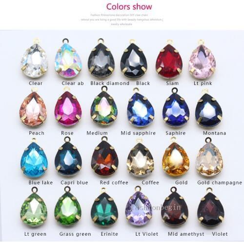 9p 18x25mm water drop charms single hole brass beads faceted framed glass pendants Necklace Eardrops Making Accessories Supplies