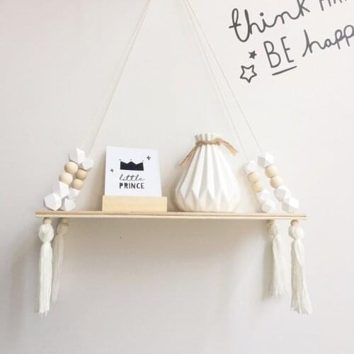 Nordic Style Hanging Shelf With Free Rope Home Decoration Simple Modern Wood White Flower Pot Tray Mounted Floating Wall Shelves