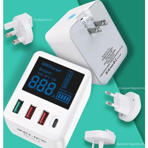 RELIFE RL-312 Portable Intelligent mini QC3.0 Charger Cargador with USB Output digital display and AU EU UK Conversion Plug