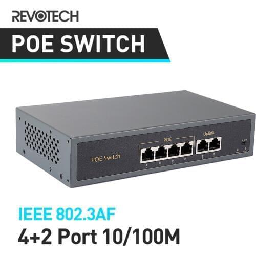 Brand New 4+2 4-Port 10/100M POE Switch 60W 48V Power over Ethernet IEEE802.3af For IP Camera System Network Switch