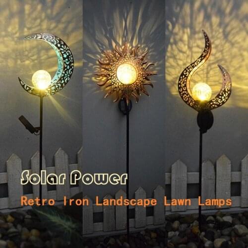 Solar LED Sun Moon Flame Light Waterproof Retro Iron Landscape Lawn Lamps Flame Light Outdoor Garden Landscape Decor