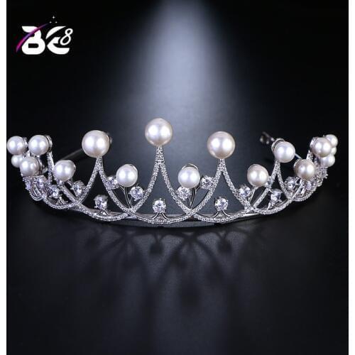 Be 8 Tiaras and Crowns Luxury CZ Pearl Princess Engagement Wedding Hair Accessories for Bridal Jewelry Coroa De Noiva H095