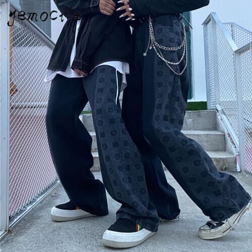 Harajuku Streetwear Denim Pants High Waist Loose Straight Jeans 2019 New Fashion Summer Hip Hop Grunge Style Pants Unisex