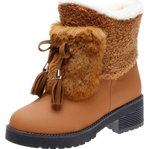 Waterproof Super Warm Women Winter Snow Boots Plush Fur Fashion Ladies Casual Flat Boots Lace Up Solid Women Boots