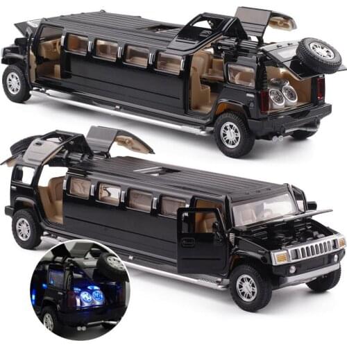 High Simulation 1:32 Alloy Hummer Limousine Metal Diecast Car Model Pull Back Flashing Musical Open The Door Kids Toy Vehicles