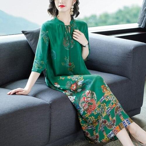 Retro plus size womens dress Chinese style silk summer dress new plus size middle-aged and old mother dress