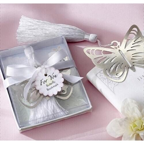 Free Shipping 10pcs/lot "Butterfly" Metal Bookmark With Tassels Ribbon Gift Box For Party Gift Or Souvenirs