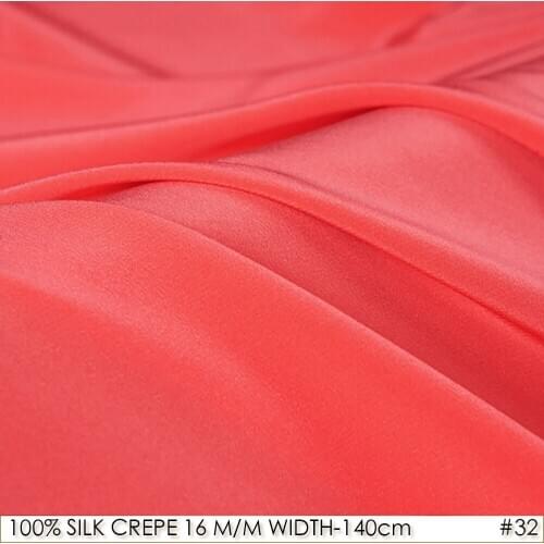 100% SILK CREPE DE CHINE 140cm width 16momme 100% Silk Fabric Women Dress Material New Trend Tomato Red 32