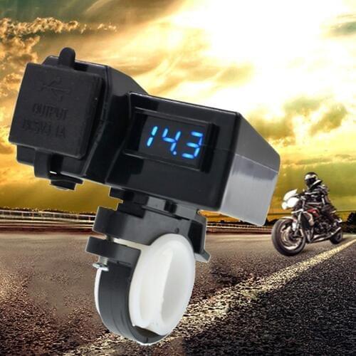 12-24V Dual USB Motorcycle Handlebar Charger Socketed Adapter Digital Voltmeter