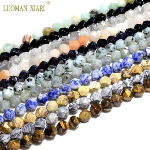 Fine AAA Diamond Cut shape Agate Amazonite Jade Crystal Natural Stone Beads For Jewelry Making DIY Bracelet Necklace 8/10mm