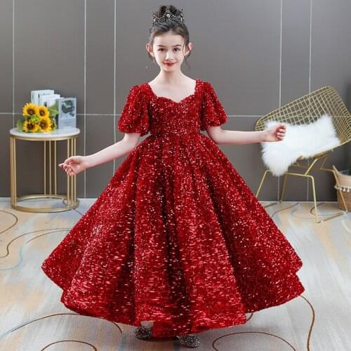 Sequins Beautiful princess flower girl dress tutu wedding birthday birthday dress girl dress child new year costume Party dress