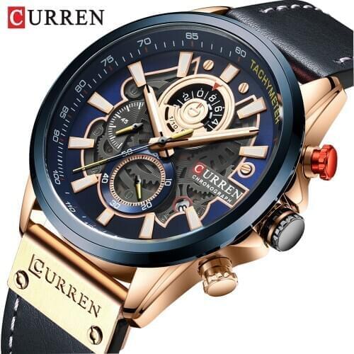 NEW CURREN Blue Fashion Sport Watch Men Top Brand Luxury Military Leather Wrist Watches Man Clock Casual Chronograph Wristwatch