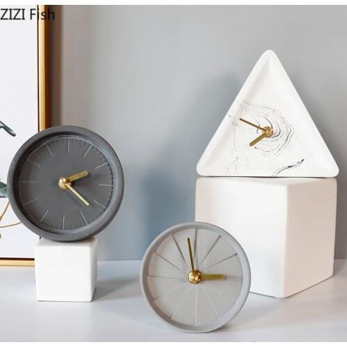 Nordic Creative Black Alarm Clock Simple Round Cement Clock Simple Desktop Bedroom Dorm Bedside Desktop Clocks Ornaments