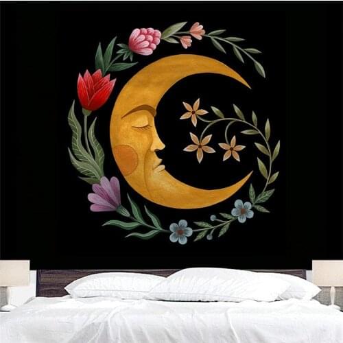Black Moon Sun Wall Hanging Tapestry Moon Floral Throw Blanket Home Decor Wall Hanging Bohemian Wall Tapestries