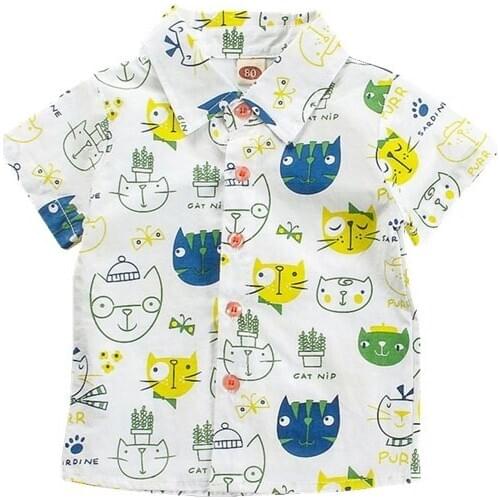 1-4 Years New Summer Baby Boy Casual Lapel Collar Tops Children Boys Cotton Full Printing Robot Shirt Kids Shirts