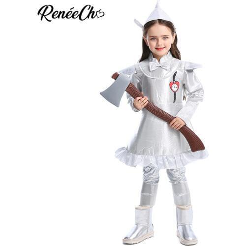 Reneecho Halloween Costume For Kids Girls Wizard Of Oz Tin Man Costume Sliver Fancy Dress Girl Fairy Tales Cosplay Birthday Wear