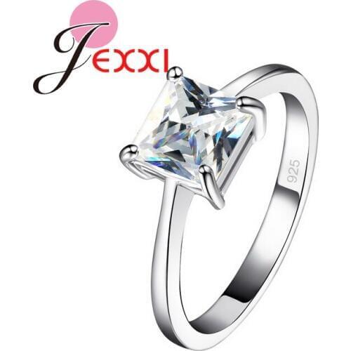 Hot Sale Engagement Wedding Ring 925 Sterling Silver Square Cut Jewelry Romantic Smooth Crystal Ring Lovers Anillo ping