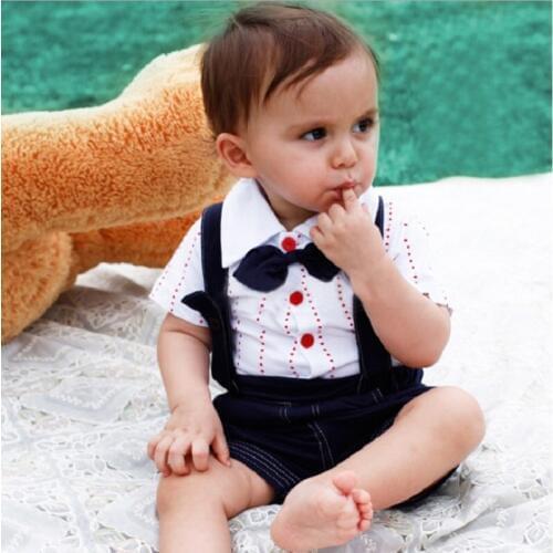 Hooyi Baby boys clothes suits Tuxedo handsome Baby Clothing Sets Children clothes kids t-shirt short pant sets 100% Cotton