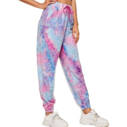 Summer Women Pants Jogging Loose Plus size Drawstring Pocket Trousers Tie-Dye High Waist Pants Streetwear Zomer sportbroek