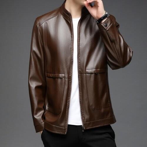 2021 Autumn Winter Leather Jackets for Men Stand Collar Motorcycle PU Leather Jacket Slim Streetwear Casual Coat Male Clothing