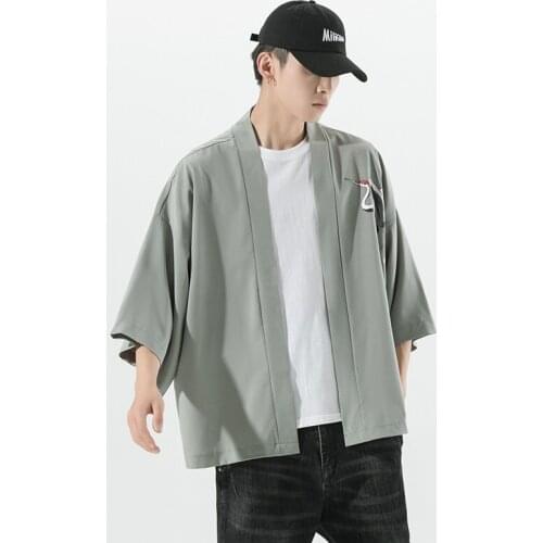 2021 Summer MenS Cotton Kimono Cardigan Outerwear Coat Fashion Streetwear Chinese Style Loose Male Jackets Asian Clothes KK3521