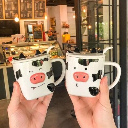 New 350ml 3D cartoon creative cute little cow with lid spoon ceramic milk mugs coffee cup/tea cup/office partner holiday gift