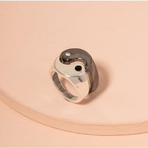 New Ins Creative Yin Yang Gossip Ring Simple Metal Drop Oil Tai Chi Yin Yang Rings Set For Women Men Couple Fashion Jewelry Gift