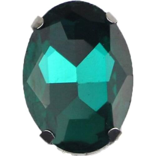 Oval Shape Four Claw Malachite Green High Quality Silver Base Crystal Glass Flatback Sew On Rhinestones For DIY Clothing/Bag