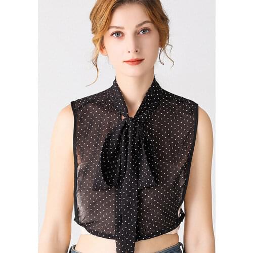 False Collar Women Dots Bowtie Cols Tank Tops Chiffon Detachable Collars Tie shirt Plus Size XL False Collar Lapel Bluz