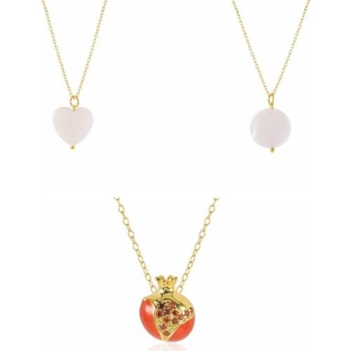 MC 925 Sterling Silver Girls Necklace with Pomegranate Heart Round Stone Pendant S925 New Women Chains Choker Clavicle Collar
