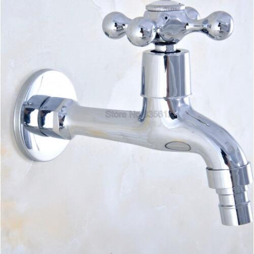 Polished Chrome Brass Cross Handles Wall Mounted Washing Machine Taps Faucets tav159
